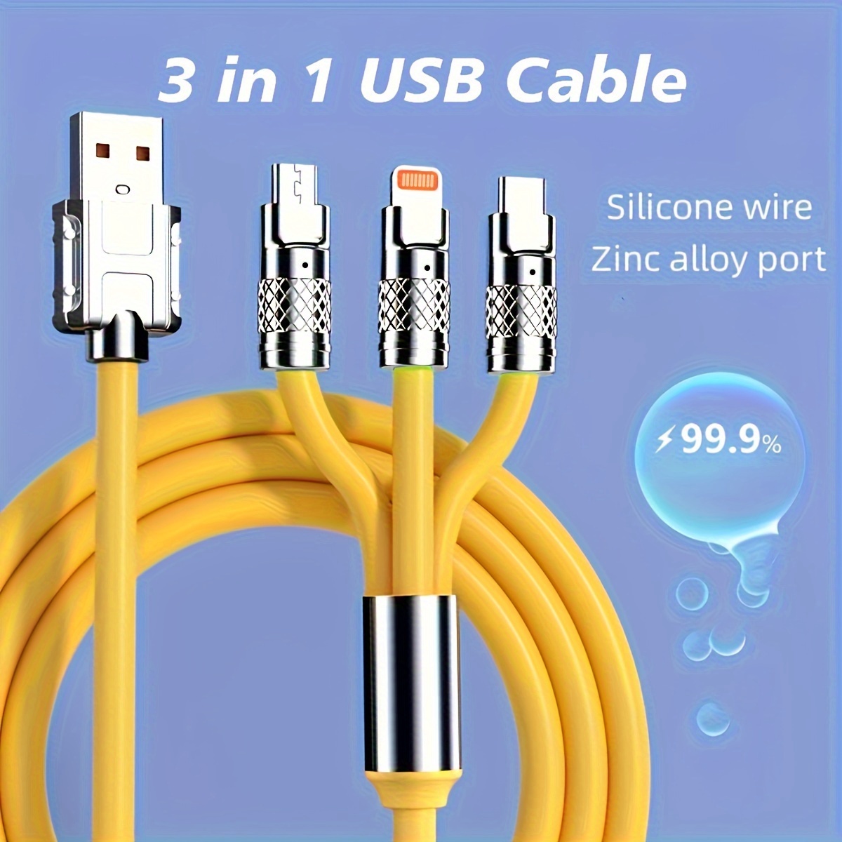 1pc OIITH 3-in-1 Fast Charging USB Cable, Silicone Round Male to Male Connector, 20-30W Power Delivery, Compatible with for iphone & Android Phones, No Battery, USB Powered, ?36V Operating Voltage, 20-30W Output Power, USB Cables for Charging, Charging Cable | Modern Cable Design | Durable Cable