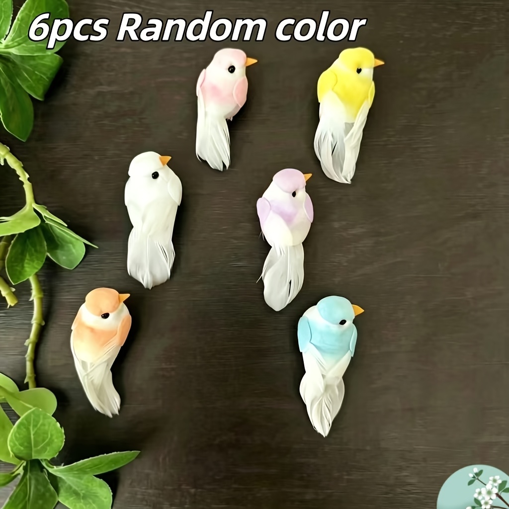 TEMU 6-piece Colorful Artificial Bird Decorations - Colorful Polyurethane Hanging Ornaments With Realistic Feather Details, No Electricity Required.