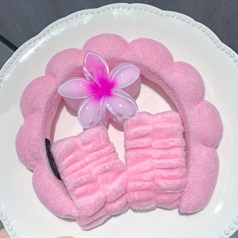 Image of Cloud Fluffy High Skull Top Washing + Non-slip Hair Clip Wristband Set, Makeup Hair Band, Perfect Gift For Women, Christmas Gift, Additions For Women's Facial Skin Care