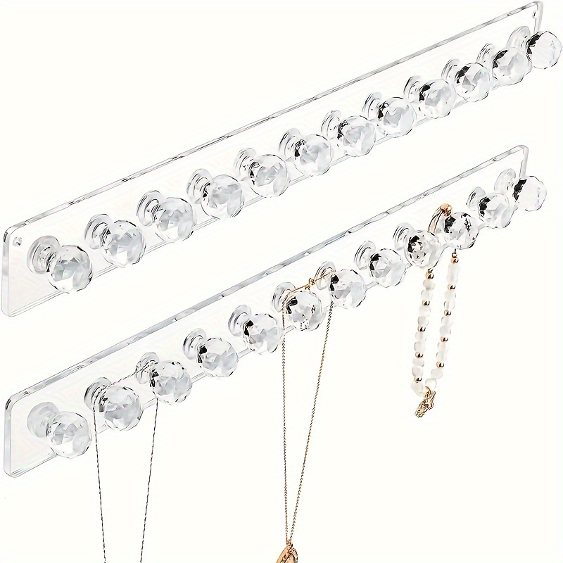 Image of 2pcs Necklace Holder, Acrylic Necklace Hanger, Wall Mount Hanging Necklace Organizer, Wall Hooks For Necklaces, Bracelets, Chains, Aesthetic Room Decor, Home Decor, Hanging Jewelry Organizers