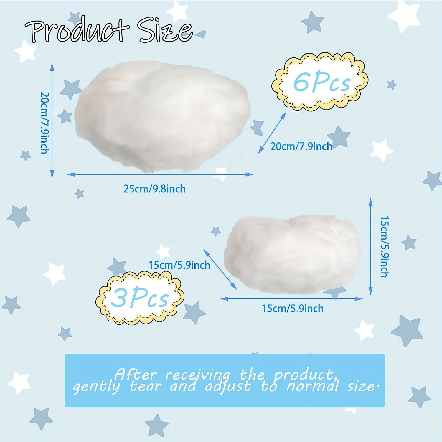 9pcs Artificial Clouds Decorations For Ceiling, 3d Simulation Hanging Cloud Decoration, Diy Wedding Party Decor (3*small And 6*medium Size)