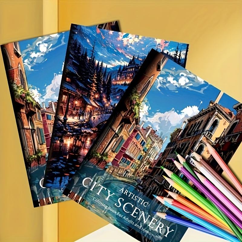 1pc Scenery Adult Coloring Book - 20 Pages, Hand-drawn Art For Relax & , Vibrant Designs, Perfect Gift For Birthdays, Christmas, Halloween, Office & School Supplies