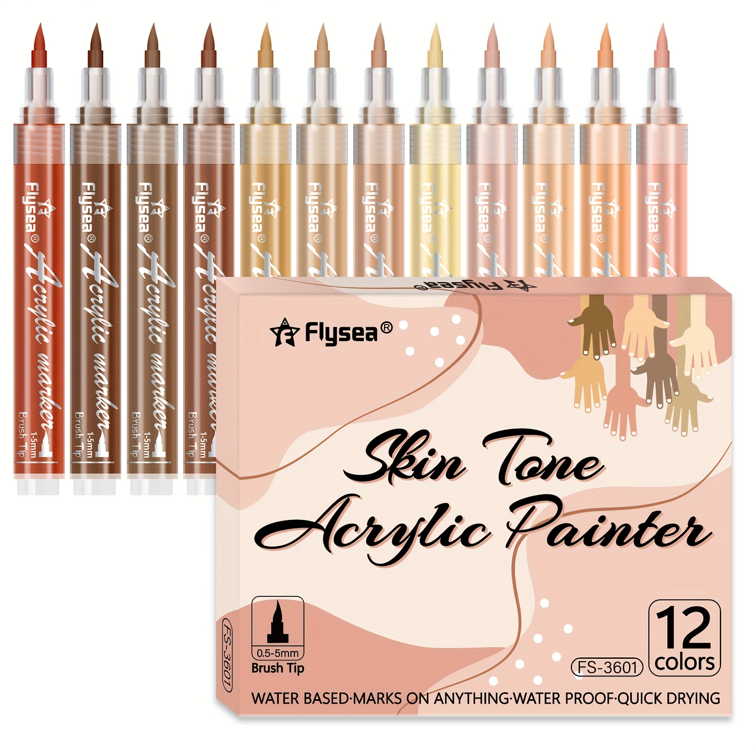 Image of 12colors Acrylic Paint Markers Brush Tip Acrylic Markers Set Acrylic Paint Marker Pens, Professional Art Supplies, Multi-surface Use