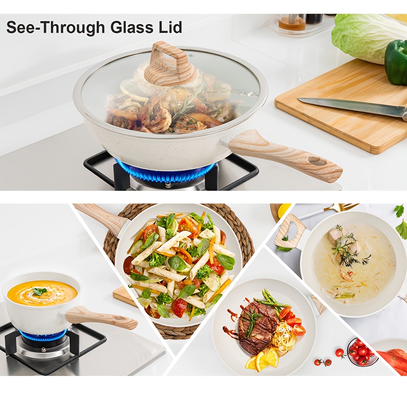 12pcs Non-Stick Granite Cookware Set Complete Kit with Frying Pans, Casserole, Saucepan, Lids Compatible, Pan Protector - Heavy-Duty Durable Cookware for All Stovetops (Hindu/Induction) - Ideal, Gift-giving, Christmas Gifts