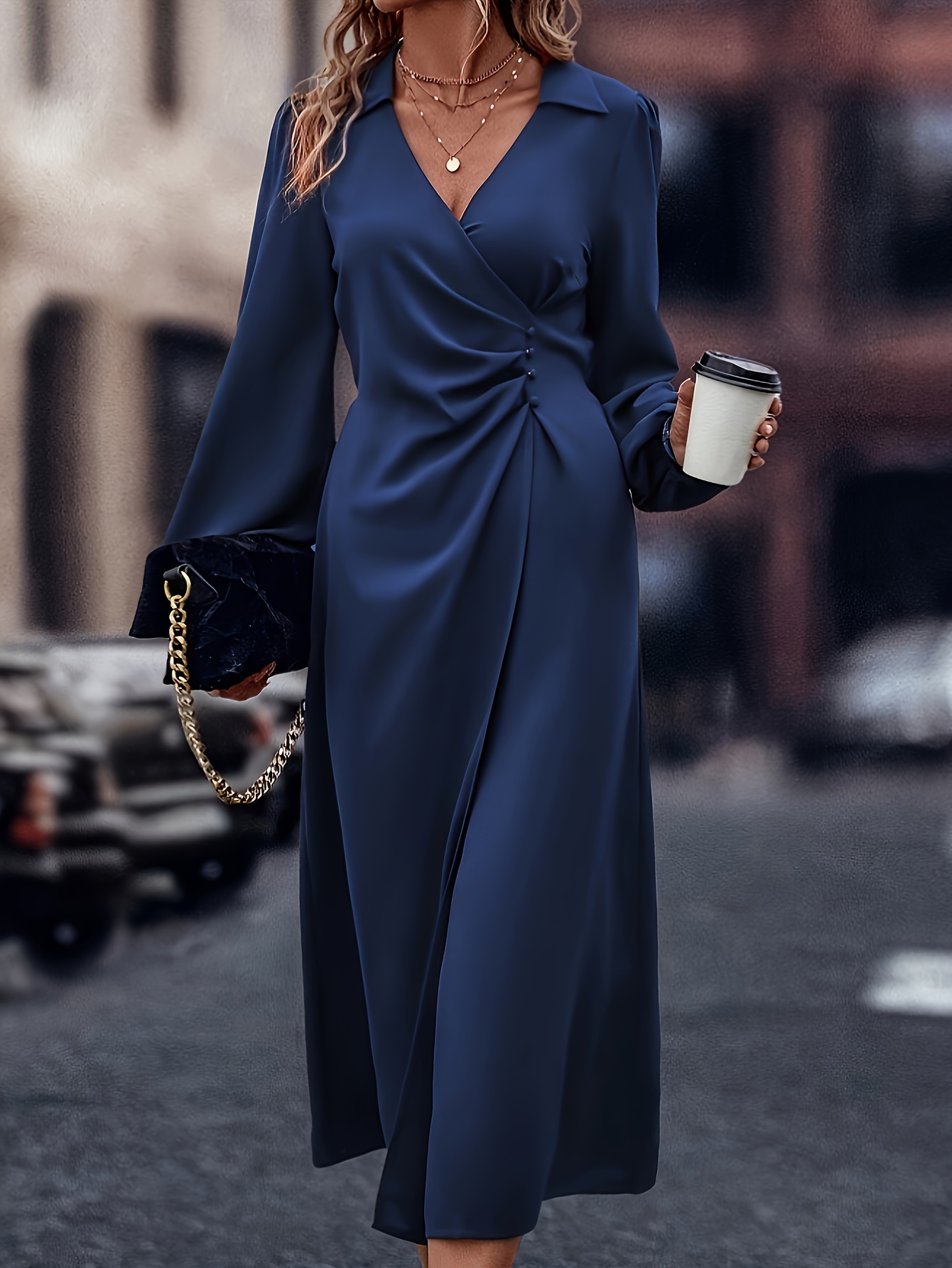 vestido cuello cruzado retorcido elegante vestido Temu Argentina