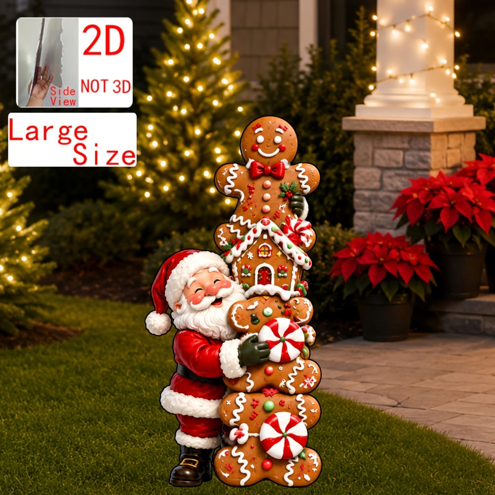 TEMU 2d Flat - 【2d Flat】 2d Flat - [2d Flat] [2d Flat] 2d Flat Christmas Courtyard Decoration Ground Plug Set, Santa Claus Gingerbread Man Theme