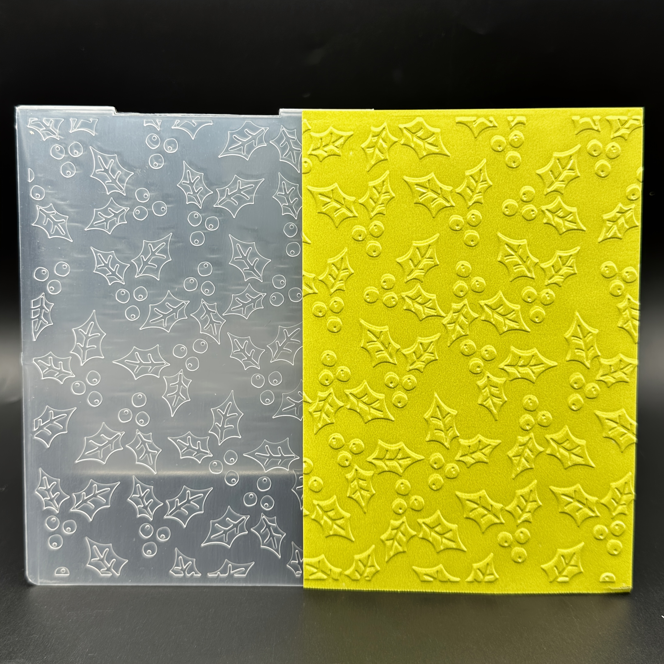 TEMU Plastic Embossing Template Of Christmas Holly Leaves And Berries - 3d Relief Card, Perfect For Occasions And For Making Cards, Scrapbooks, Gift