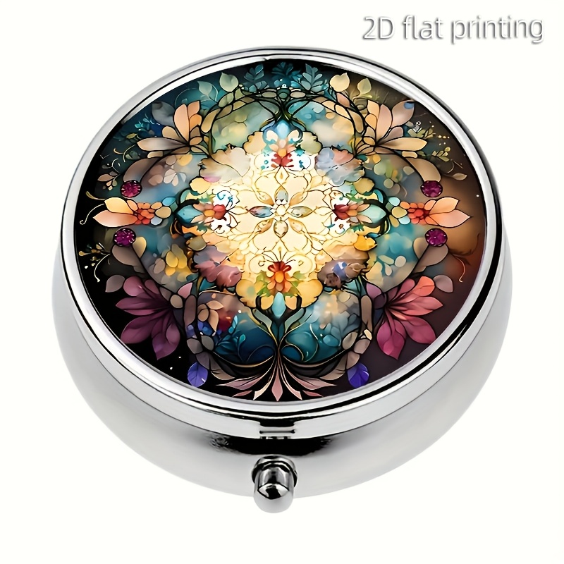 Image of 1pc Mystery Flower Round Pill Box - 3-compartment Mini Decorative Pocket Purse With Portable , Holds Medicine, Tablets, Vitamins, And Small Items - Compact Organizer For Daily Use