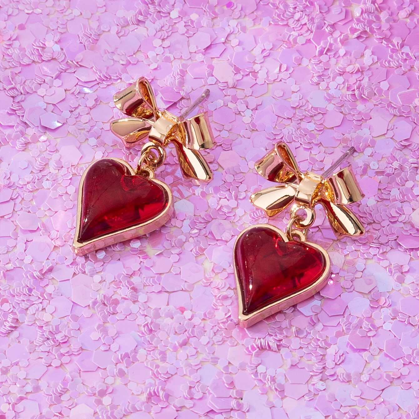 Women's Vintage Heart-Shaped Earrings with Bows, Valentine's Gift