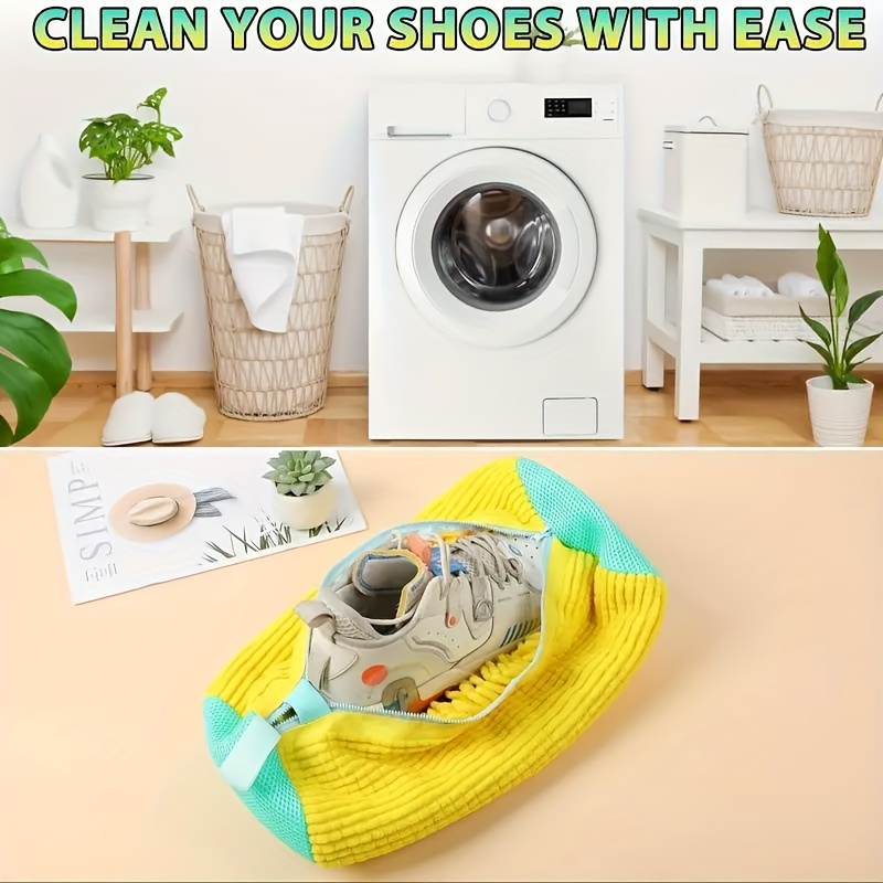 2 pack   over sized washing machine shoe bags polyester anti deformation footwear wash bags with zipper closure woven oval shoe laundry bags for household use details 7