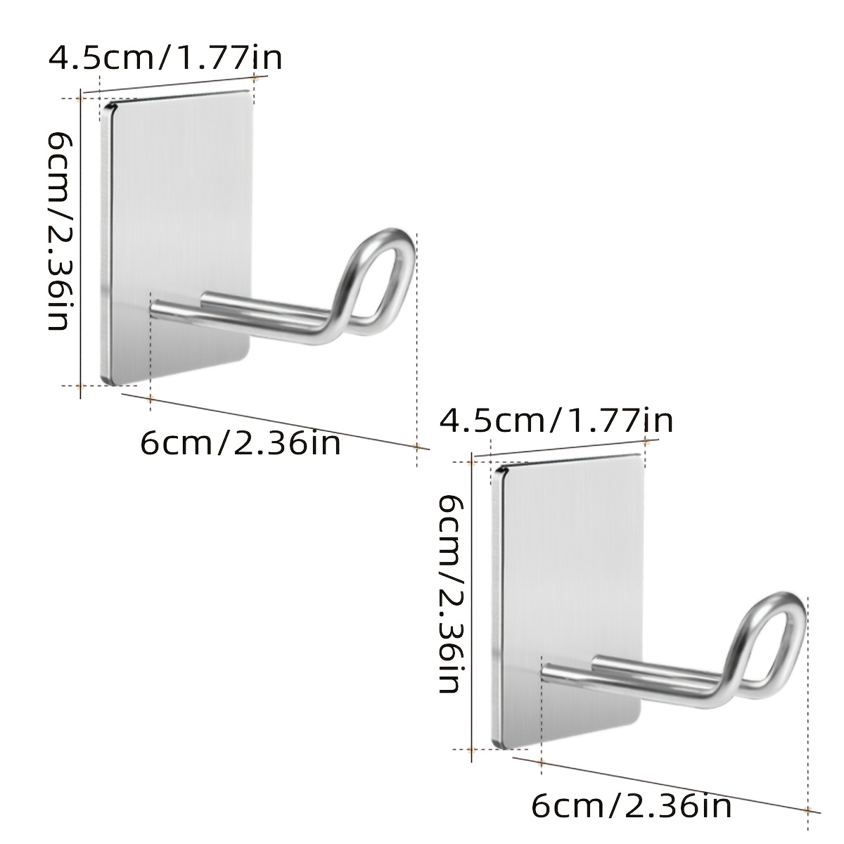 Image of 2pcs Adhesive Hooks, Stainless Steel Self Adhesive Bathroom Wall Hooks, Stick On Wall Adhesive Hangers For Hanging Towel, Robe, Hat, Coat, Razor, Key (silvery)