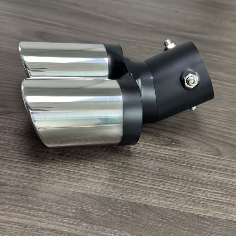 Image of Double Outlet Chrome Tail Pipe Car Styling Universal Car Exhaust Trim Muffler Pipe Tail Stainless Steel Curved