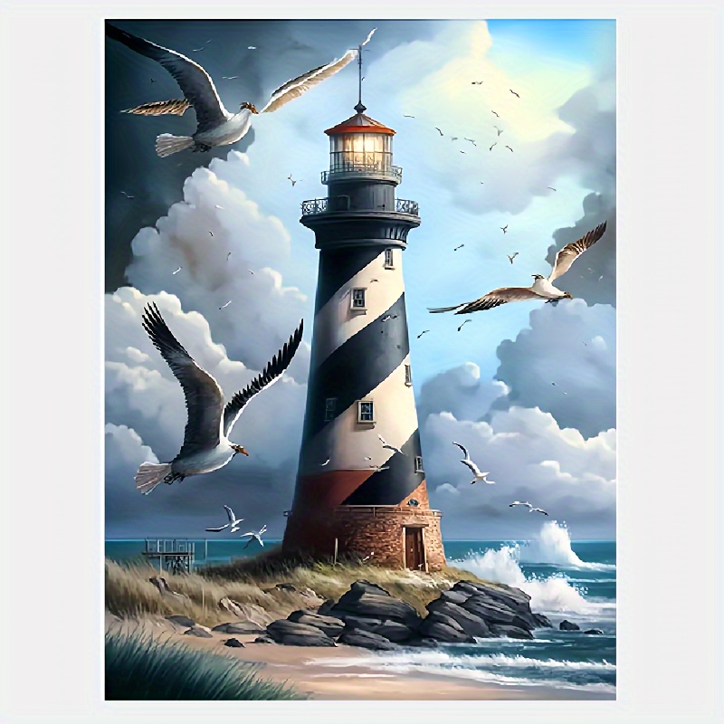 

5d Lighthouse Diamond Painting Kit For Adults And Beginners - Round Diamonds, Canvas Wall Art Decor