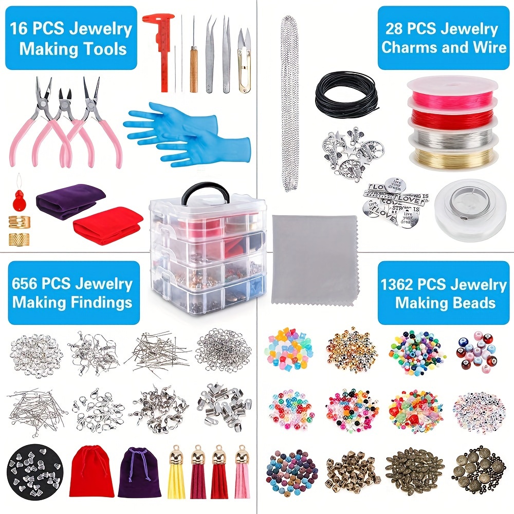 

2062pcs Jewelry Making Accessories Kit, Jewelry Making Tool & Jewelry Charms And String & Jewelry Making & Jewelry Making Beads, For Diy Bracelets, Necklaces, Creative Crafting