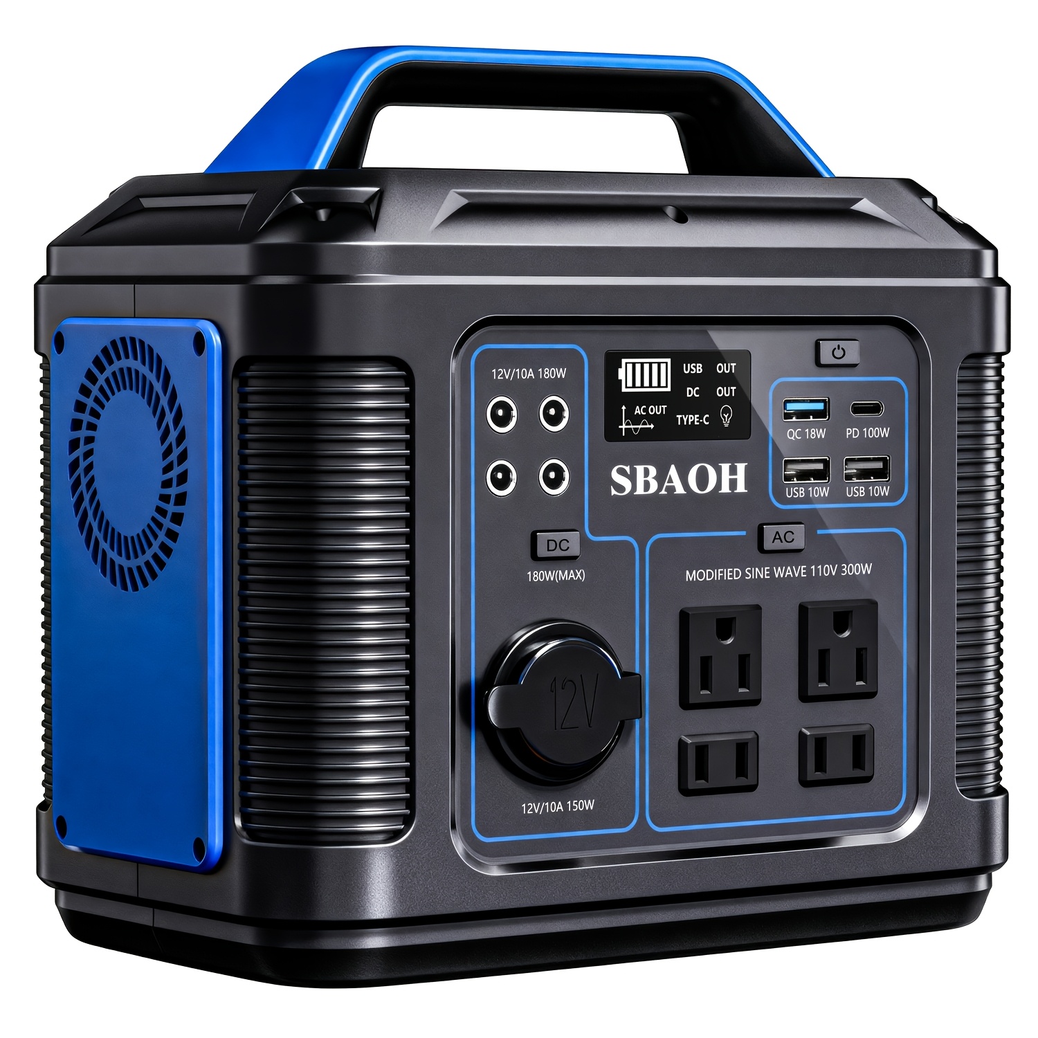 TEMU d'alimentation portable 300W 296Wh avec batterie de au lithium, générateur solaire pour terrasse, cour, jardin, camping, camping-car, fête air,