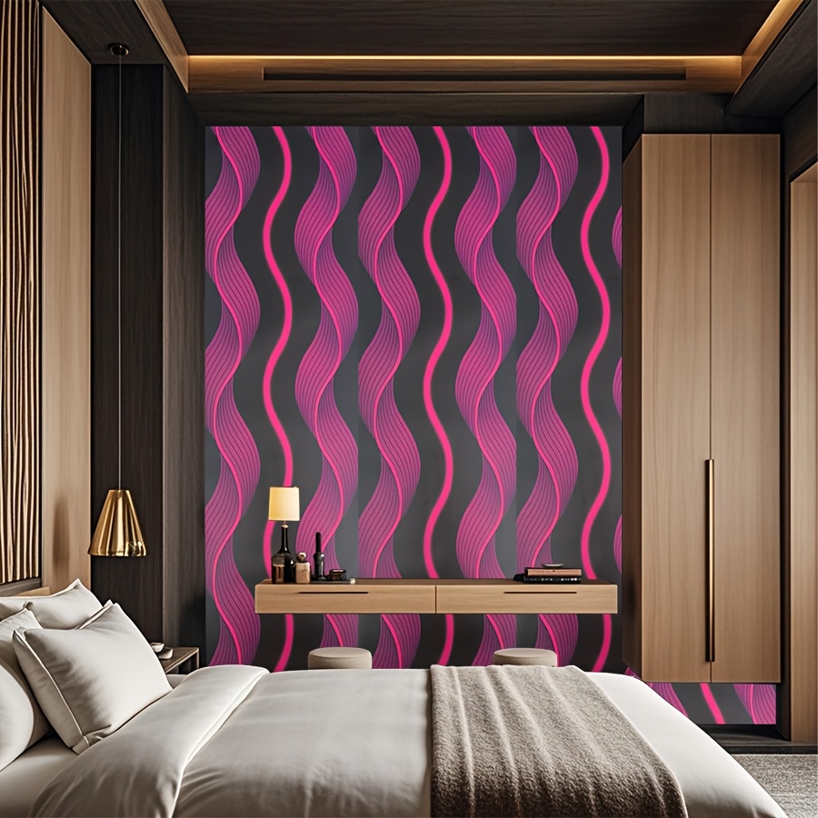 3D Red Wave Pattern Self-Adhesive Vinyl Wallpaper Roll - Pink & Black Textured Design for Living Room, Bedroom, Hallway, and Furniture Makeover - Easy Peel & Stick Application, Room Decor