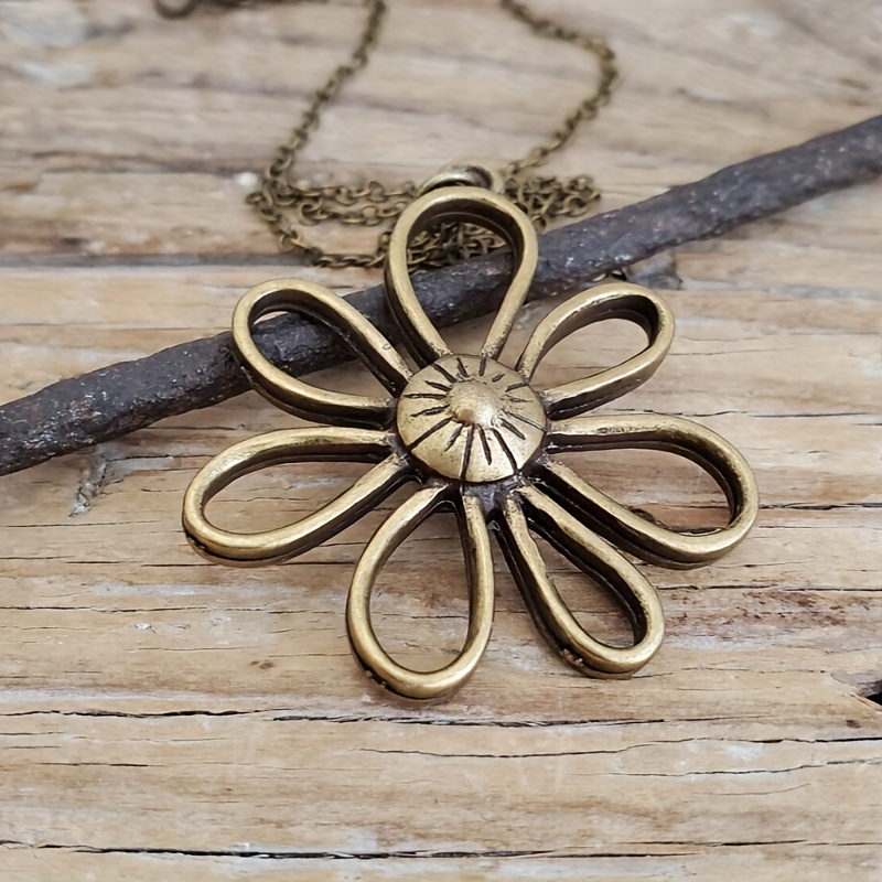 vintage antique bronze tone flower pendant necklace women Temu