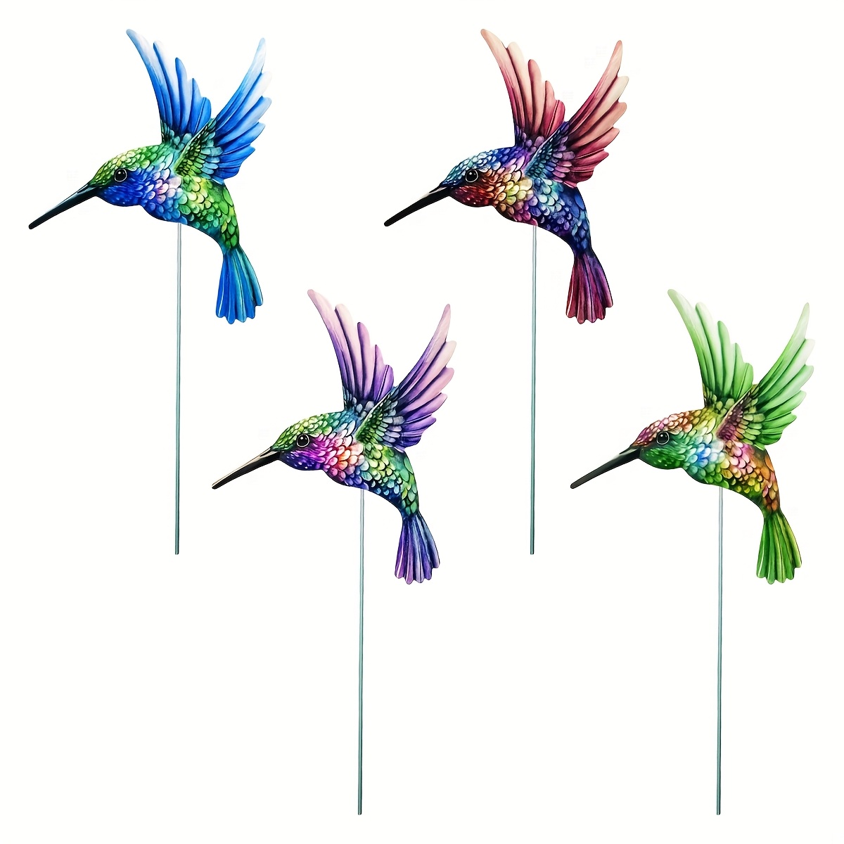 E-shop 【2.5D】 [2.5D] 4er-Set, bunte Metall-Kolibri-Gartenstecker - 18,5×6,5 Zoll, dekorative Gartenstecker für den Außenbereich - rostbeständige