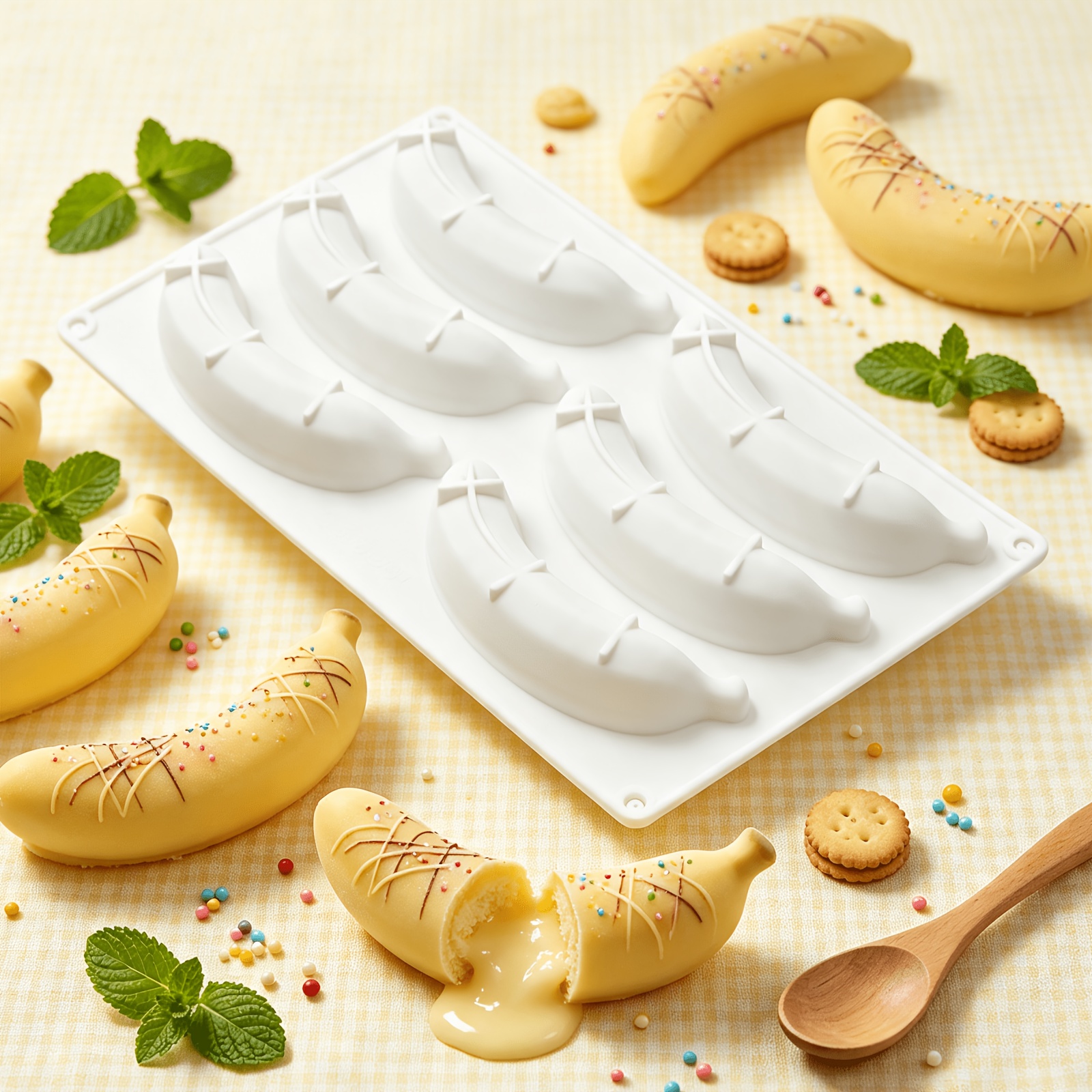 TEMU Moule à mousse en de banane pour la cuisson de gâteaux mousse, moule de cuisson en antiadhésif à démoulage facile, convient pour les desserts,