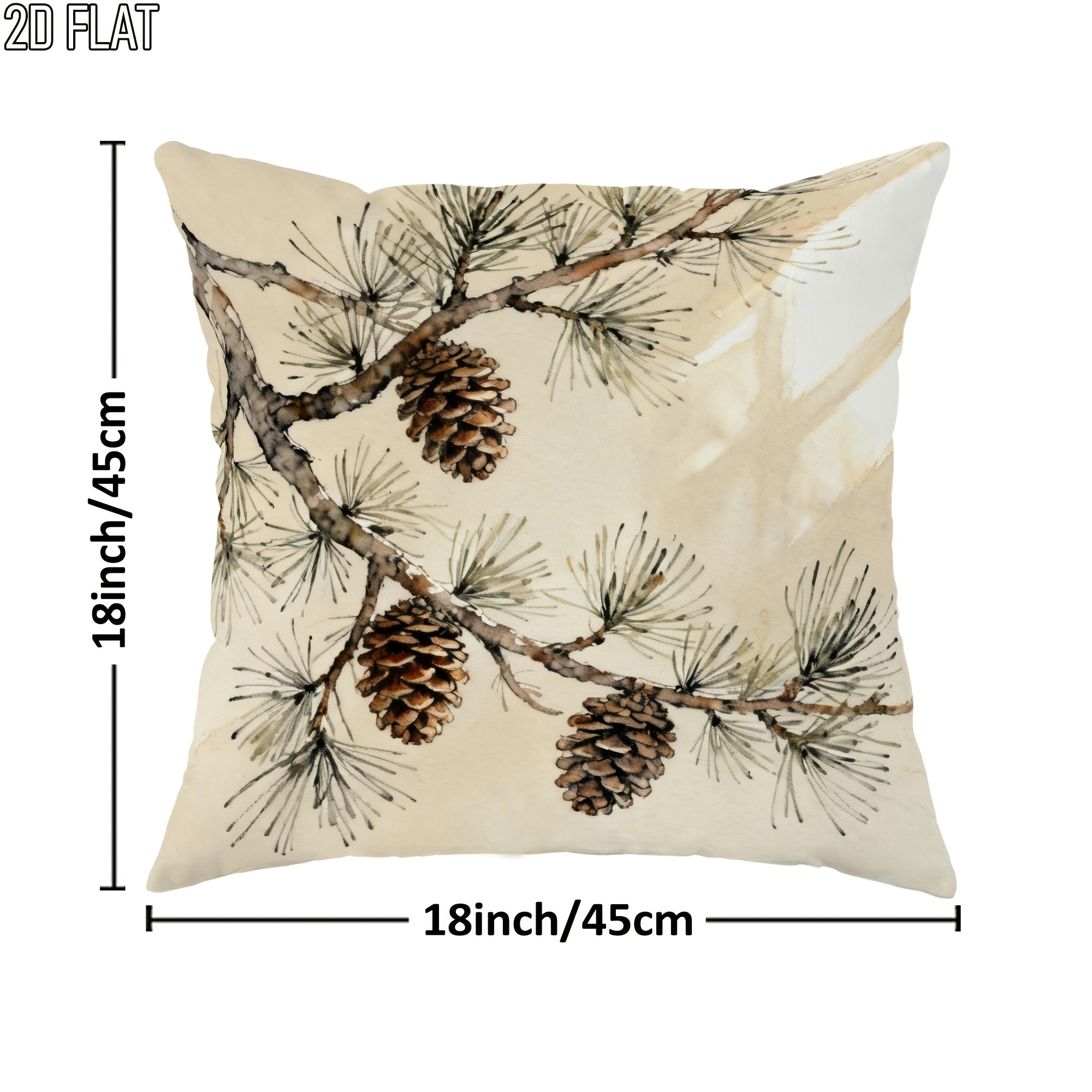 TEMU 2d Flat 1pc Christmas Pine Cone Throw Pillow Covers Beige Brown Cosy Decorative Pillowcases One-sided Printing For Living Room Bedroom Sofa Bed