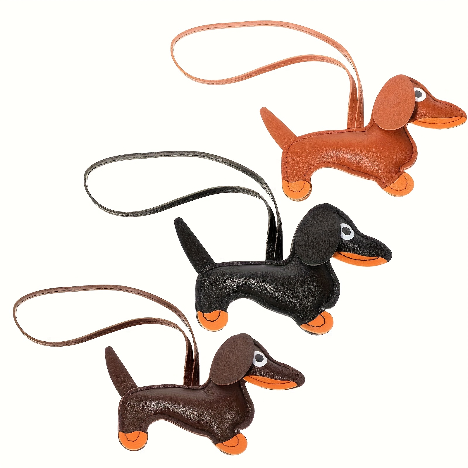 TEMU Set di 3 portachiavi a forma di , portachiavi a forma di cane, simpatici ciondoli per borsa a forma di cane in pelle PU, accessori per borsette