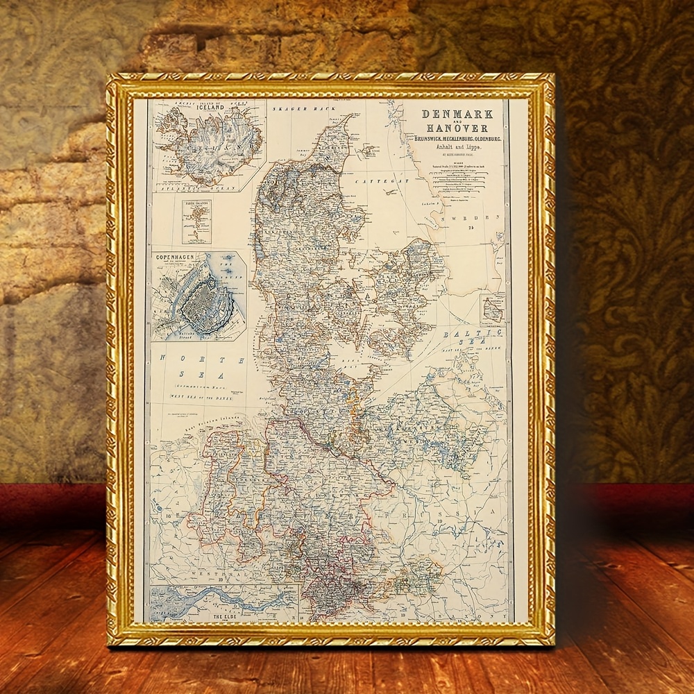 

Room Decor Vintage Map Wall Art Decor, Denmark, , , Mecklenburg And , Canvas Print With , 11.8x15.7 Inches, For Home Office, Study, Library