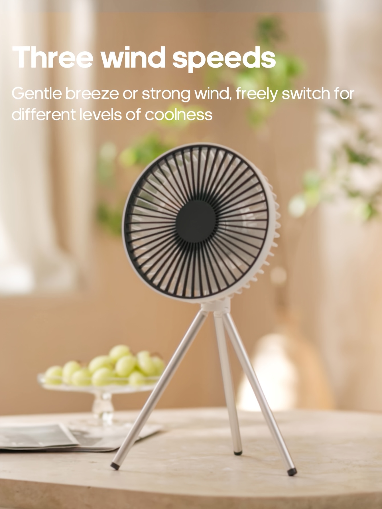 Summer essentials portable outdoor camping fan 4000mAh rechargeable tripod fan suitable for outdoor office desktop with timer built-in hook for hanging three-speed wind multifunctional personal fan