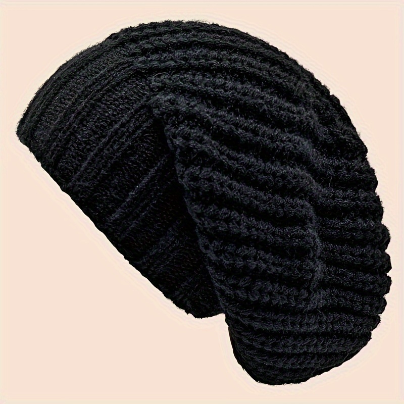 

1pc Bonnet en uni élégant pour femme, mode d'hiver, chapeau chaud polyvalent pour l'extérieur, nylon, lavage à ou , coupe extensible, décontractée, léger, bonnet bord, artisanat tricoté