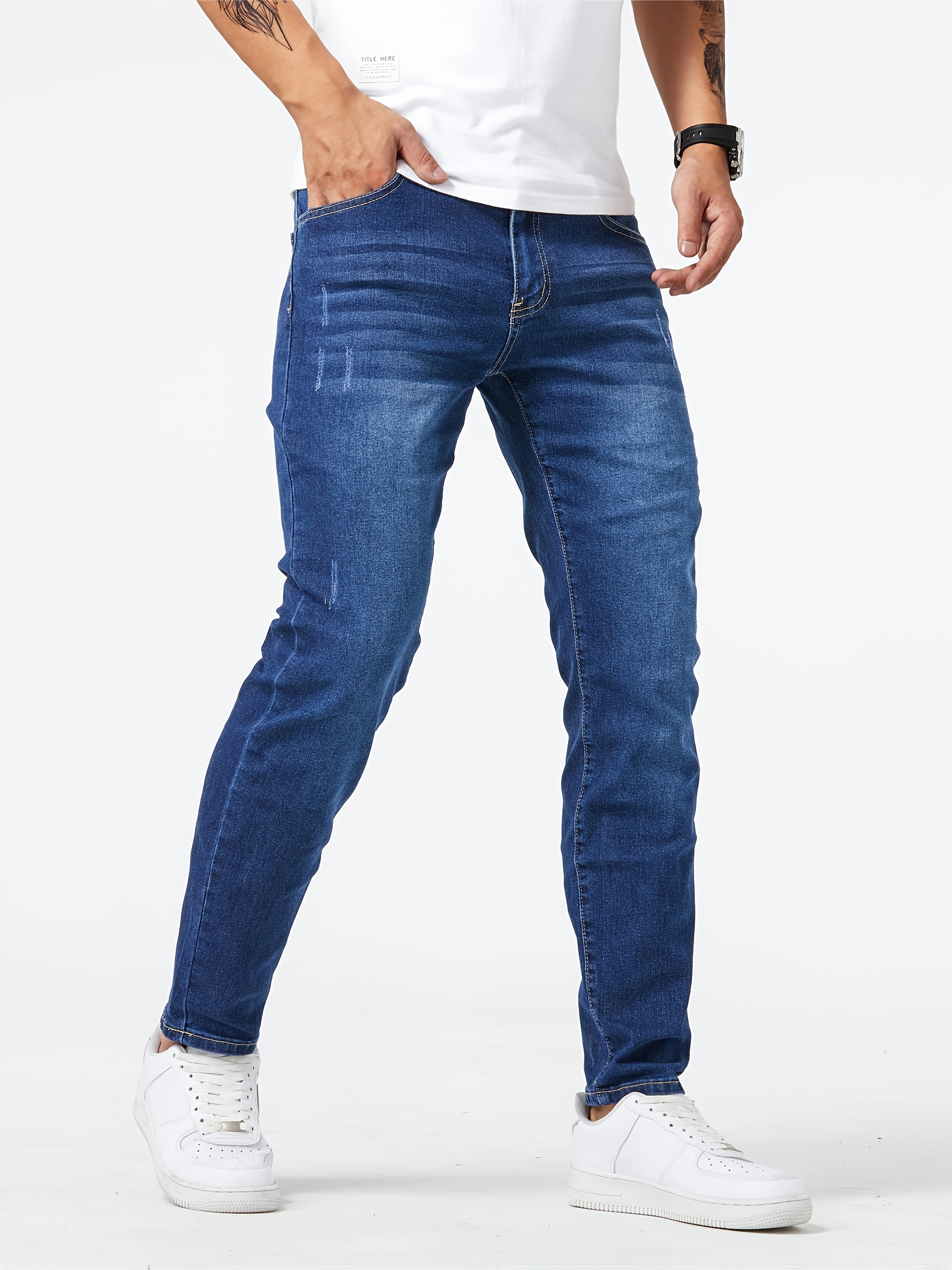 Men'S Classic Slim-Fit Stretchy Denim Trousers for All Seasons