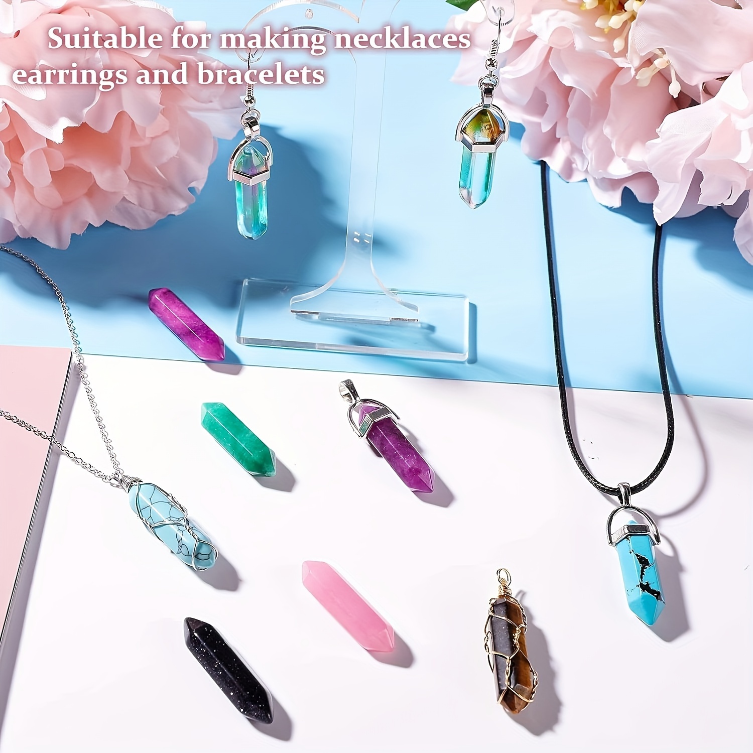 20 piece crystal healing point chakra pendants christmas fashion jewelry set with black leather necklaces storage bag synthetic stone hexagonal quartz bullet pendants diy charms for necklace making details 1