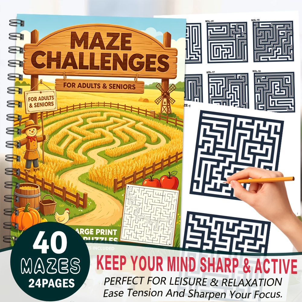 Maze Challenges Book, Brain Teaser for Adults