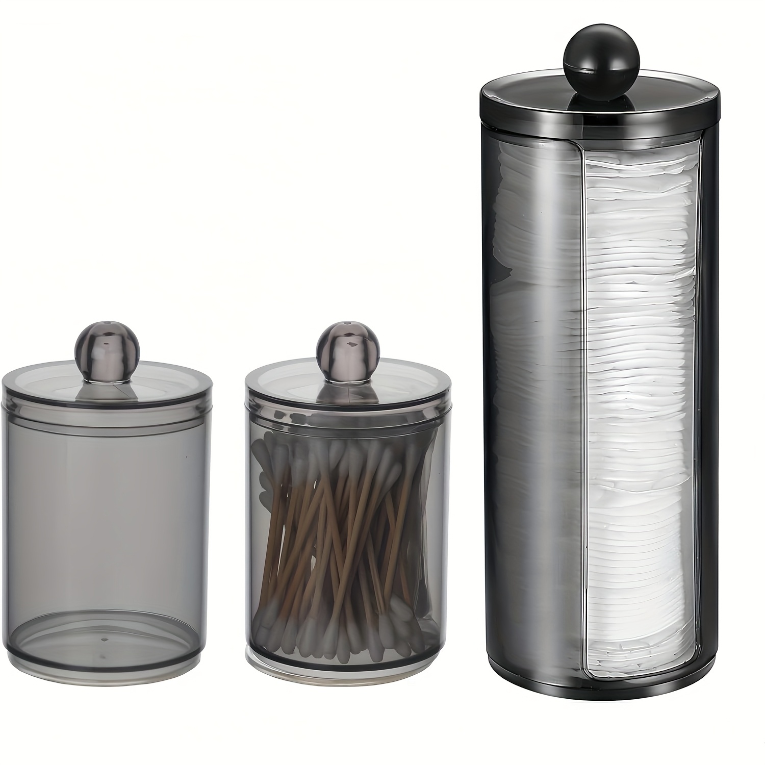 Image of 3pcs/set Qtip Holder Dispenser, Bathroom Storage Box, For Makeup Balls/qtip Swabs/makeup Pads/dental Floss/headband Cans, Dressing Table Storage Jar Dispenser Stand, Dorm, Canisters