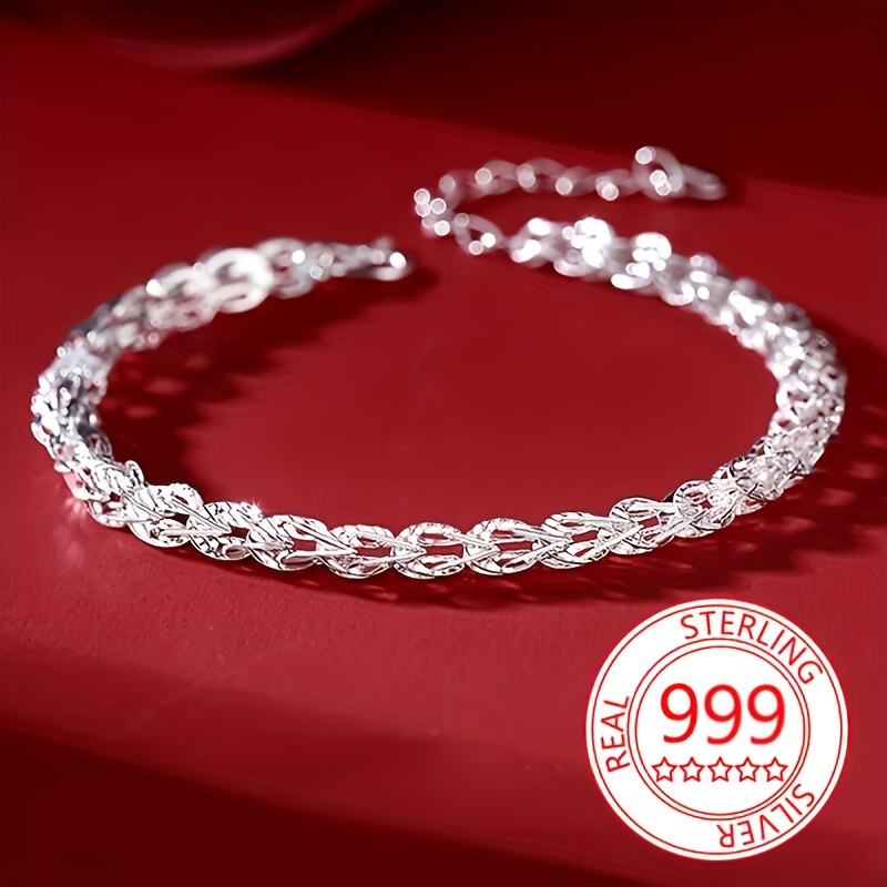 

1pc Sterling Silver 999 Phoenix Tail Chain Bracelet For Women, Elegant Handmade Minimalist Jewelry Accessory With Lobster Clasp Closure