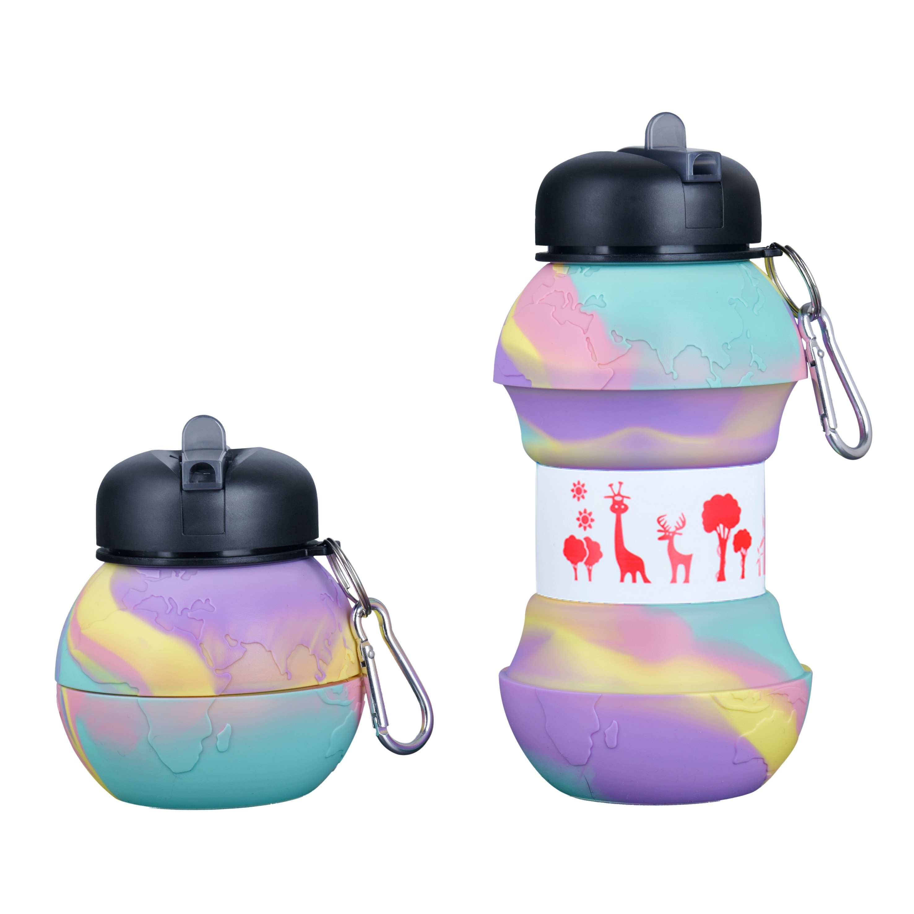 

1pc 550ml/18.6oz Foldable Sports Water Bottle With Hook, Leak-proof Silicone Cup, Non-slip, Shatterproof, Portable, Bpa-free, With Cute Animal Pattern For Fitness, Outdoor Activities, Travel