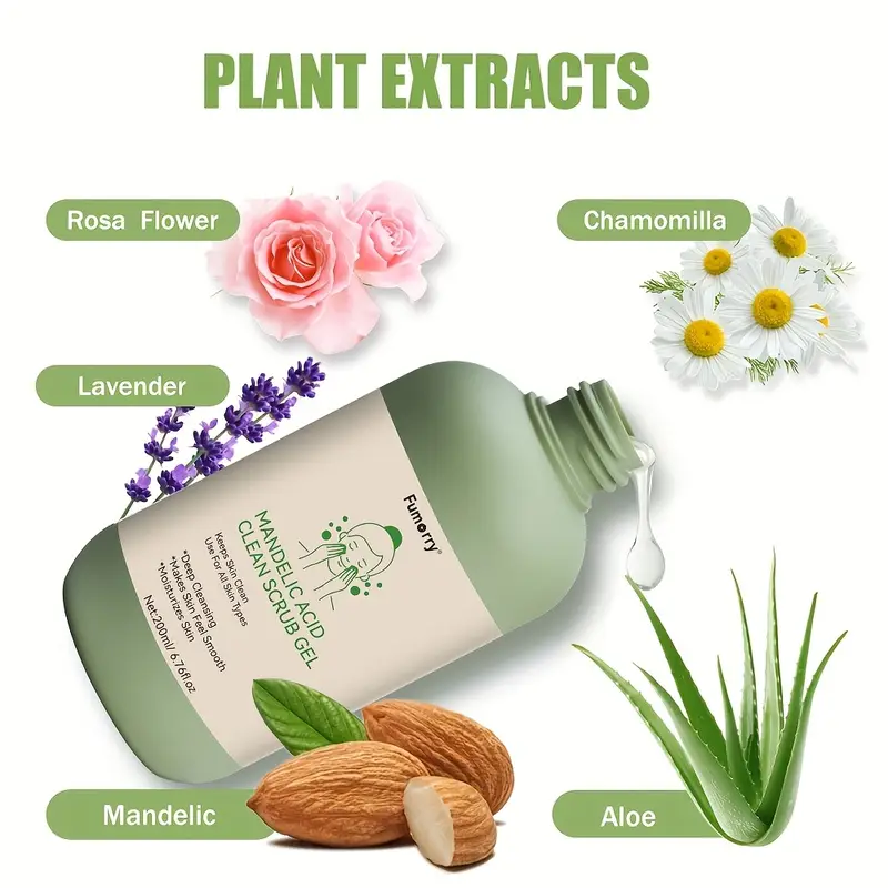 gel de curățare cu acid mandelic bej deschis, conține aloe, și mușețel, gel exfoliant pentru față și corp, hidratant profund - 7.05oz-capacitate mare Detaliile articolului 3