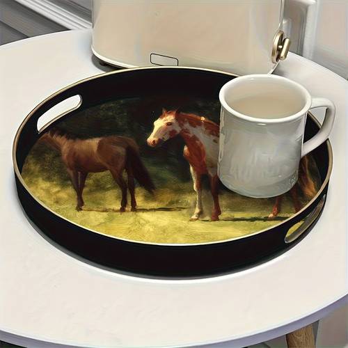 1pc elegant glass horse tray with brown abstract equestrian art decorative plate for jewelry display perfume holder table holiday birthday gift suitable for christmas easter thanksgiving non food contact non food contact