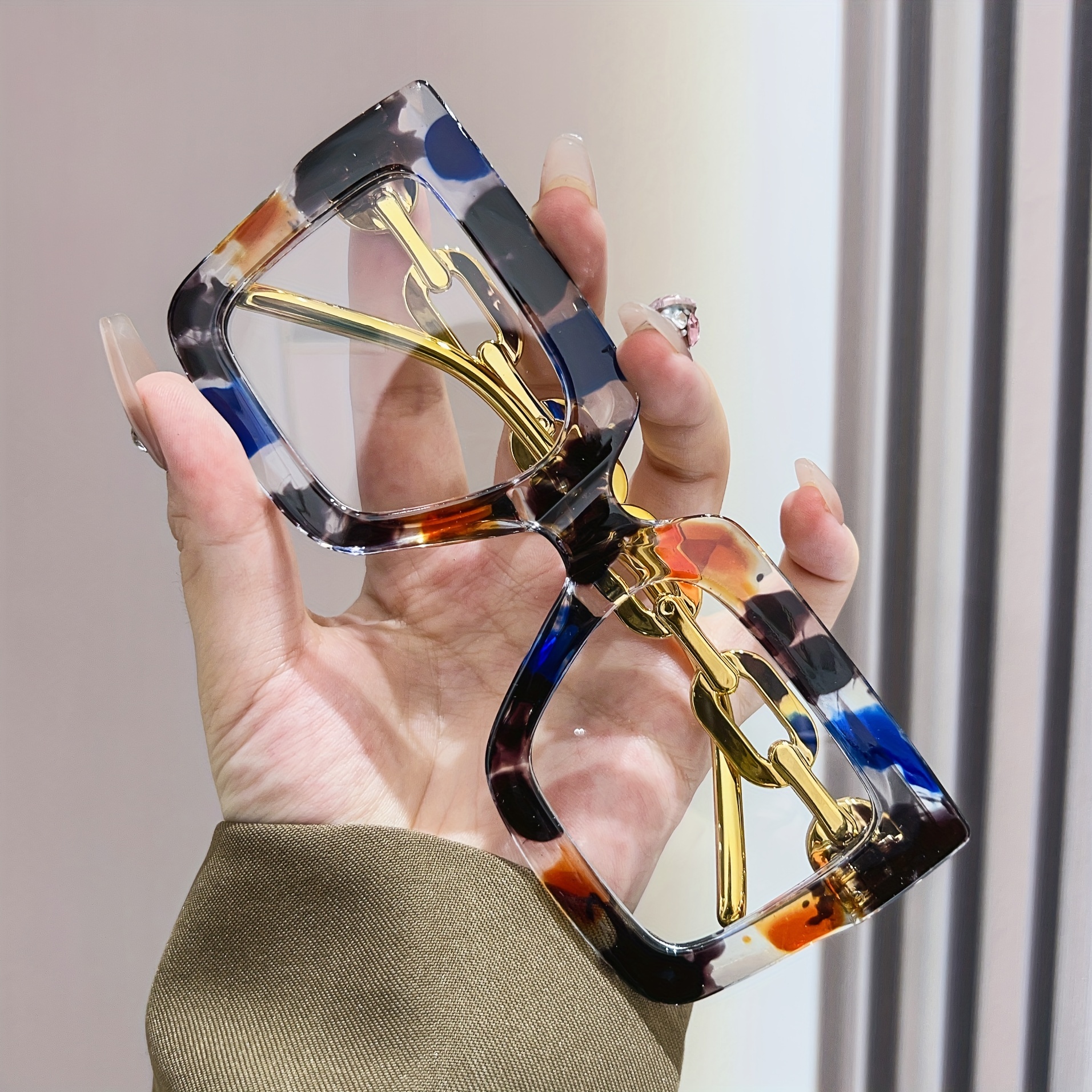 

Fashionable Oversized Chain-link Glasses, Non-reflective Pc Lenses, And - 1pc