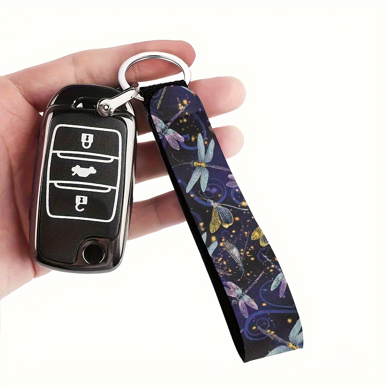 

Dragonfly Pattern Wristlet Keychain - Polyester, Multi-use For Car Keys, Cameras, Backpacks & Phones