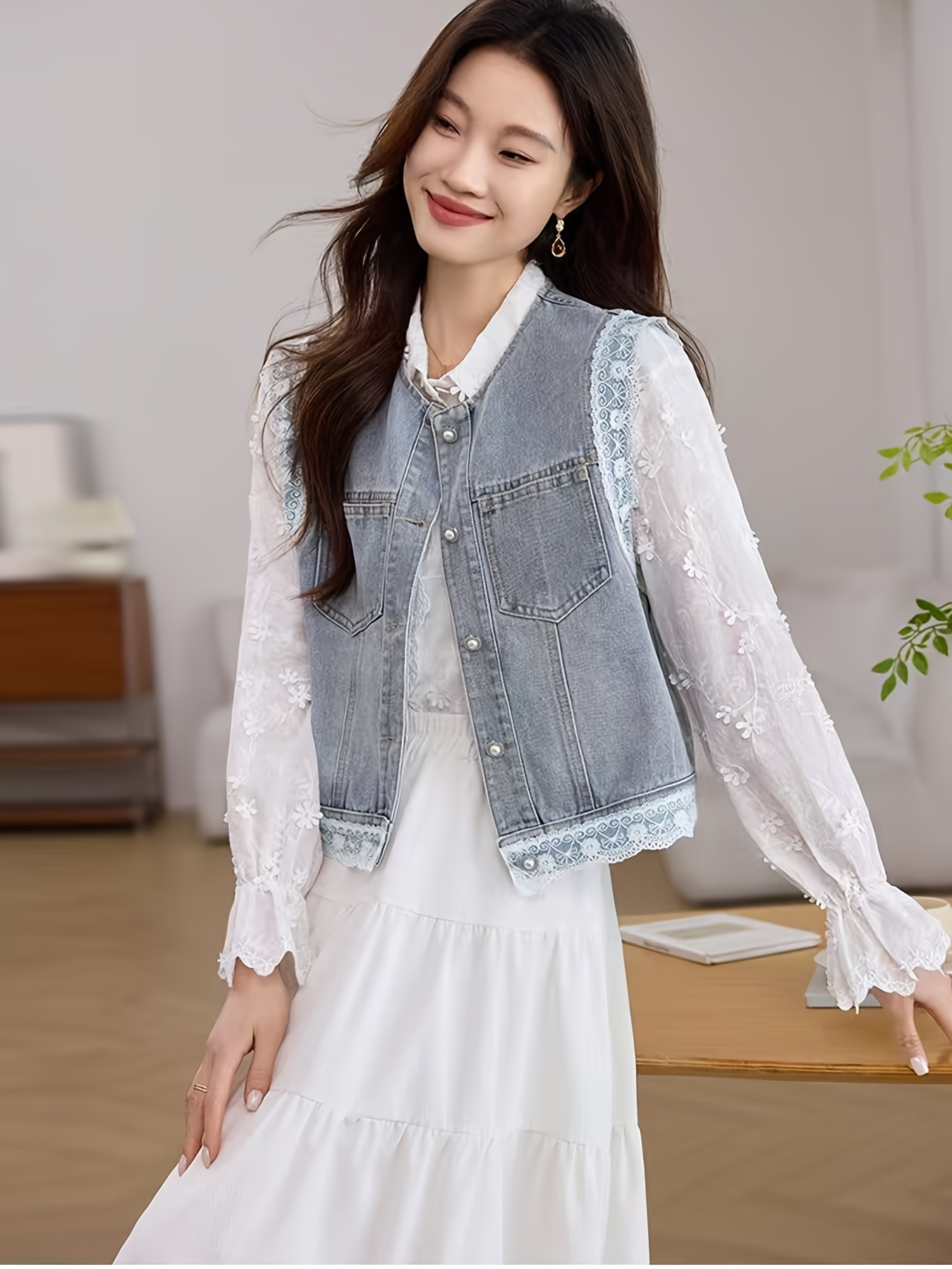 vestido sin encaje mujer chaqueta jean suelta botones Temu Guatemala