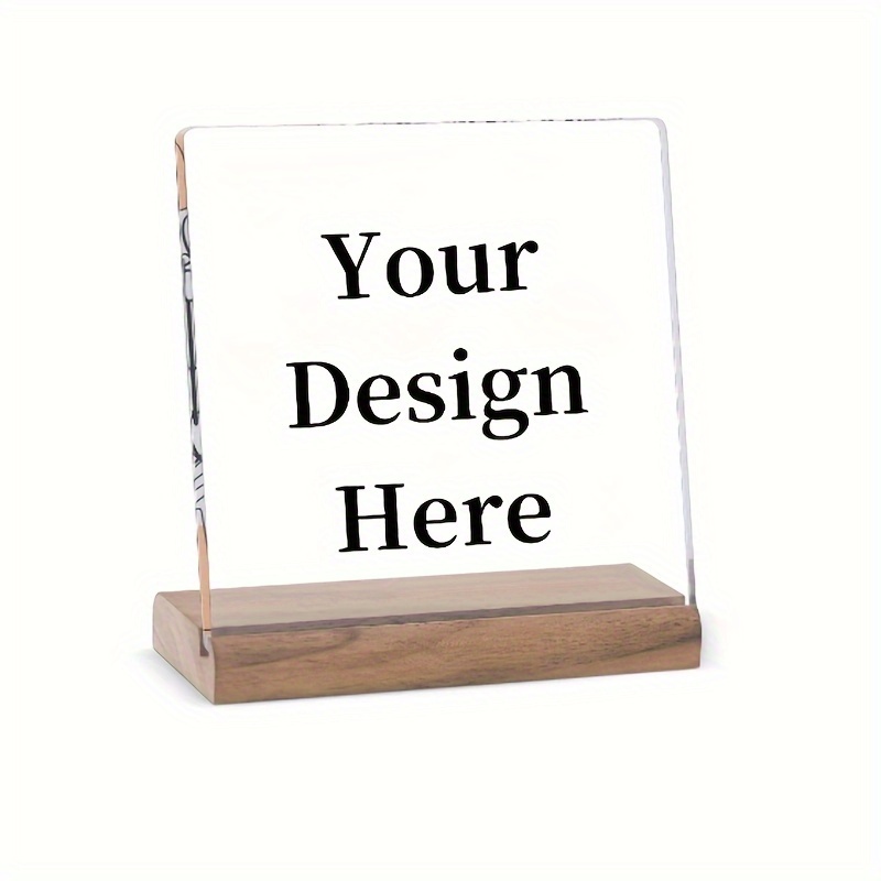 

Custom Acrylic Plaque With Wooden Stand - Personalized Square Sign For Desk And Home Office Decor, Perfect Gift For Men And Women