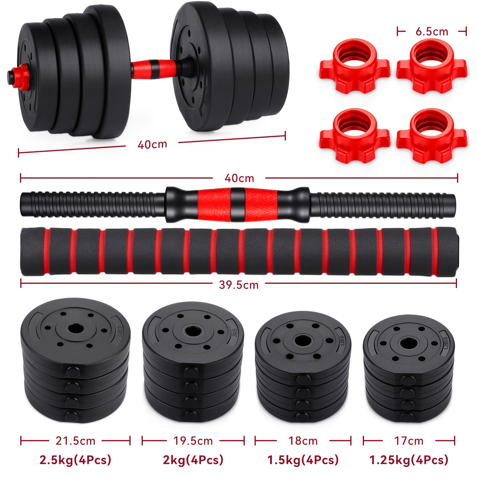 Image of 30kg Adjustable Dumbbell Set With Barbell Connector, Free Weight Set For Home Gym, 2-in-1 Dumbbell & Barbell, Non-slip Grip, Pvc Cement Weight Plates, Strength Training Equipment, Black Blue