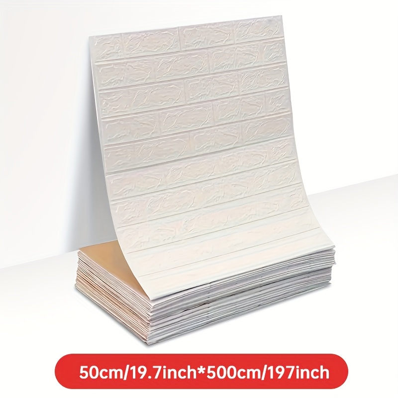 E-shop 5-m/196,85-Zoll, selbstklebende Elfenbeinweiß-Ziegelmuster-Rollwandverkleidung, Vinyl-Tapete, abziehbar, geeignet für Küchen, Schlafzimmer,