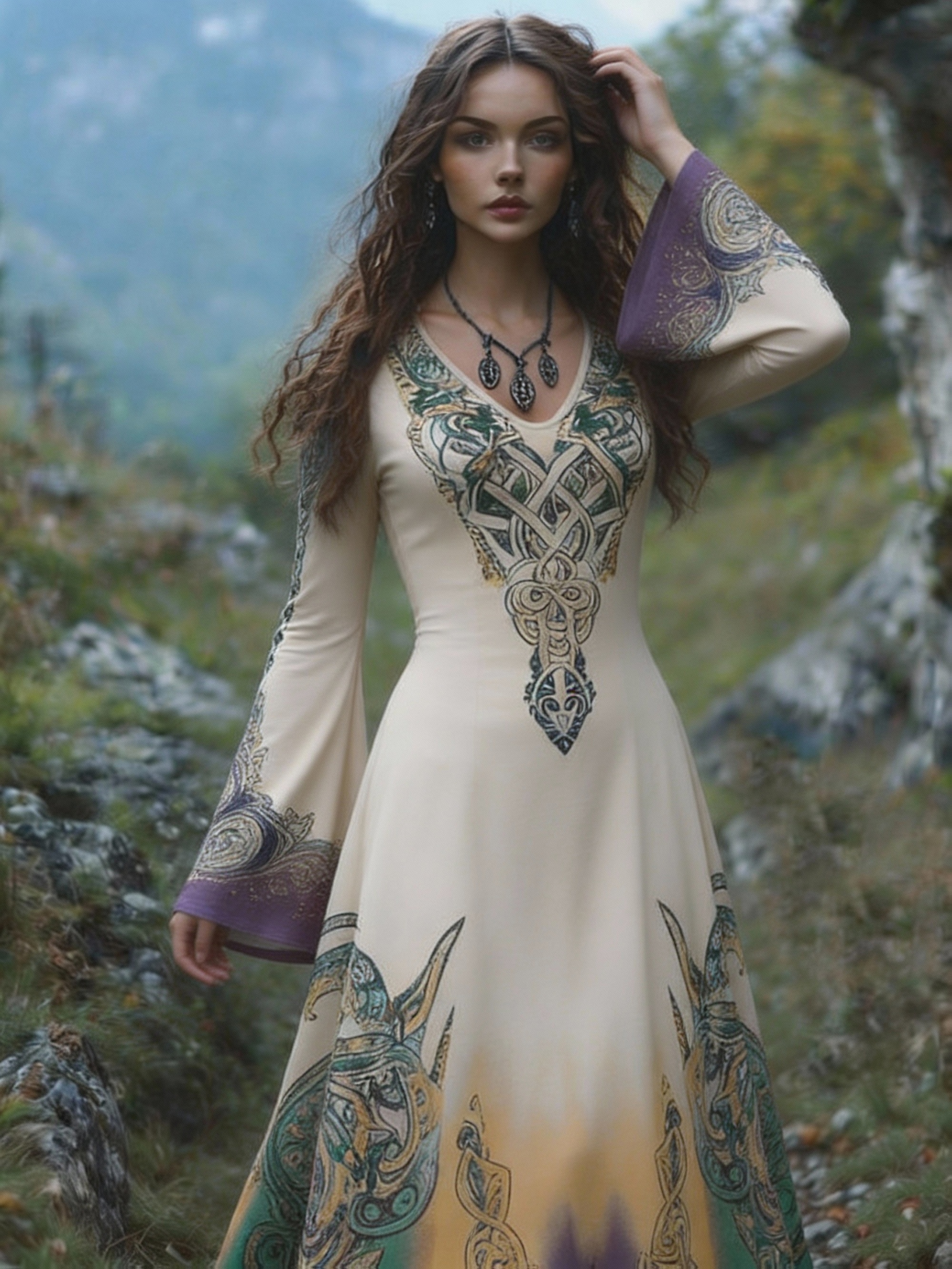 Women's * Viking Tribe Celtic Knot Rendering Collision * V-neck Dress