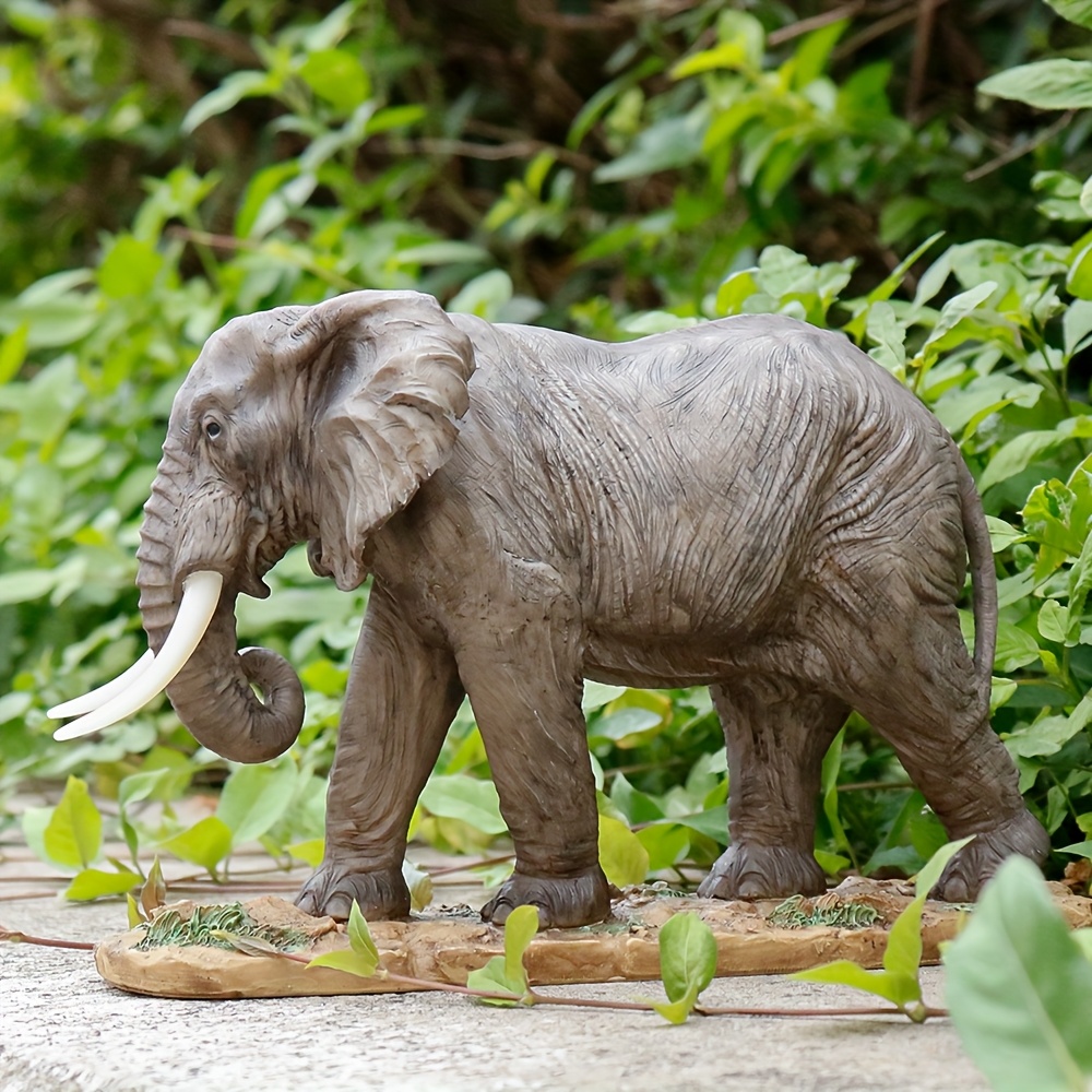 TEMU Large Elephant Statue For Garden, Patio, Lawn - Realistic Outdoor/indoor Decor With Sturdy Feet, Durable Resin Construction -