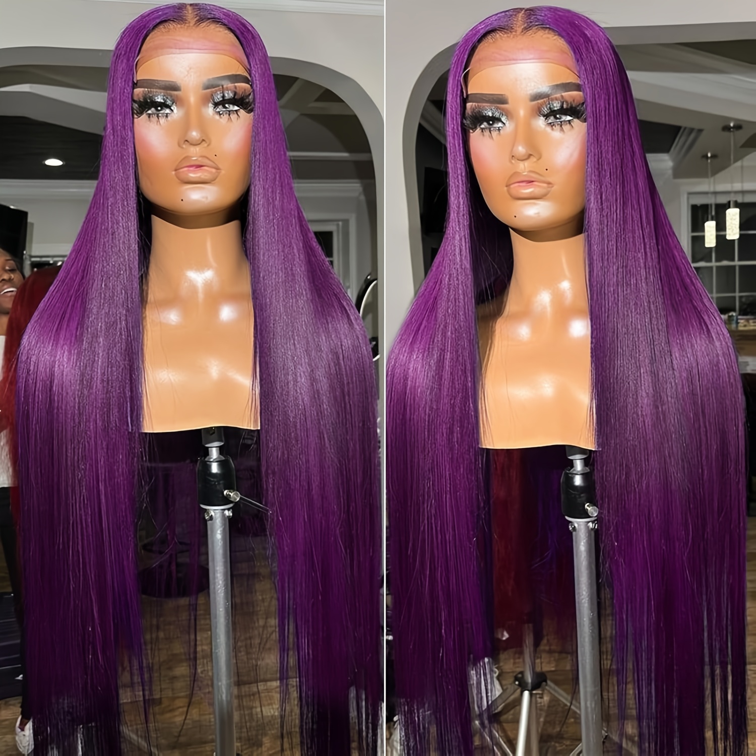 TEMU 13x4 Purple Lace Front Wigs Long Purple Wigs 180 Density Glueless Wigs Heat Resistant Fiber Hair Synthetic Lace Front Wigs For Women Purple Wigs