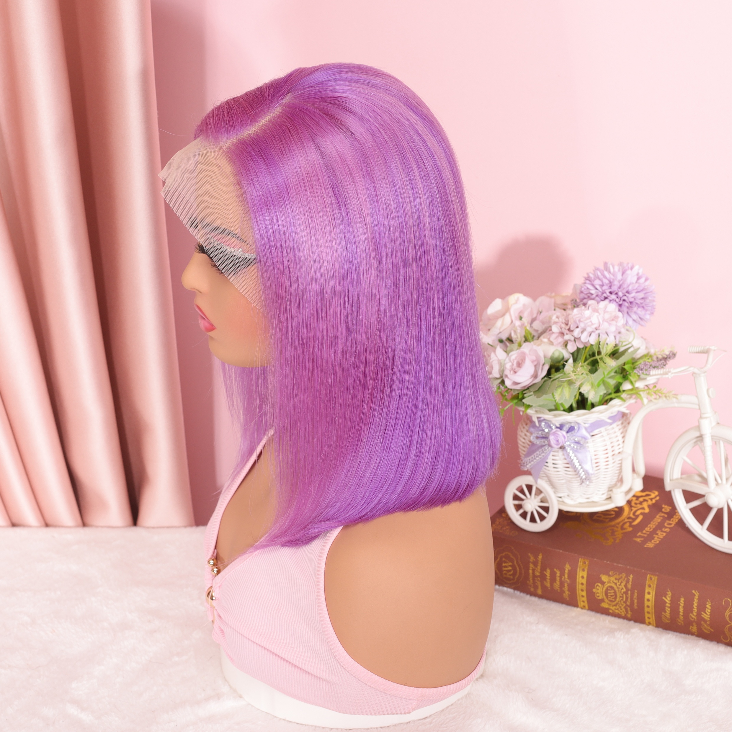 Human hair HD lace store front purple bobwig