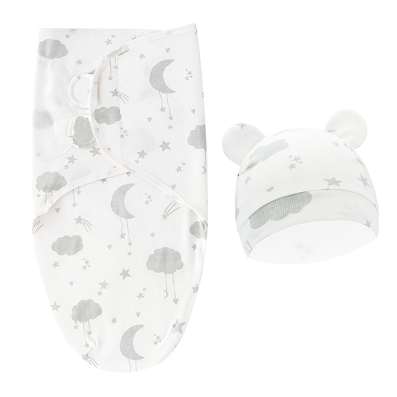 2pcs Baby Swaddle Set with Hat, Soft And Cute Baby Swaddle Blanket, Suitable for 0-6 Months, Easy Wrap Swaddle, Baby Wrap Blanket, Christmas, Halloween, Thanksgiving, Easter Gift