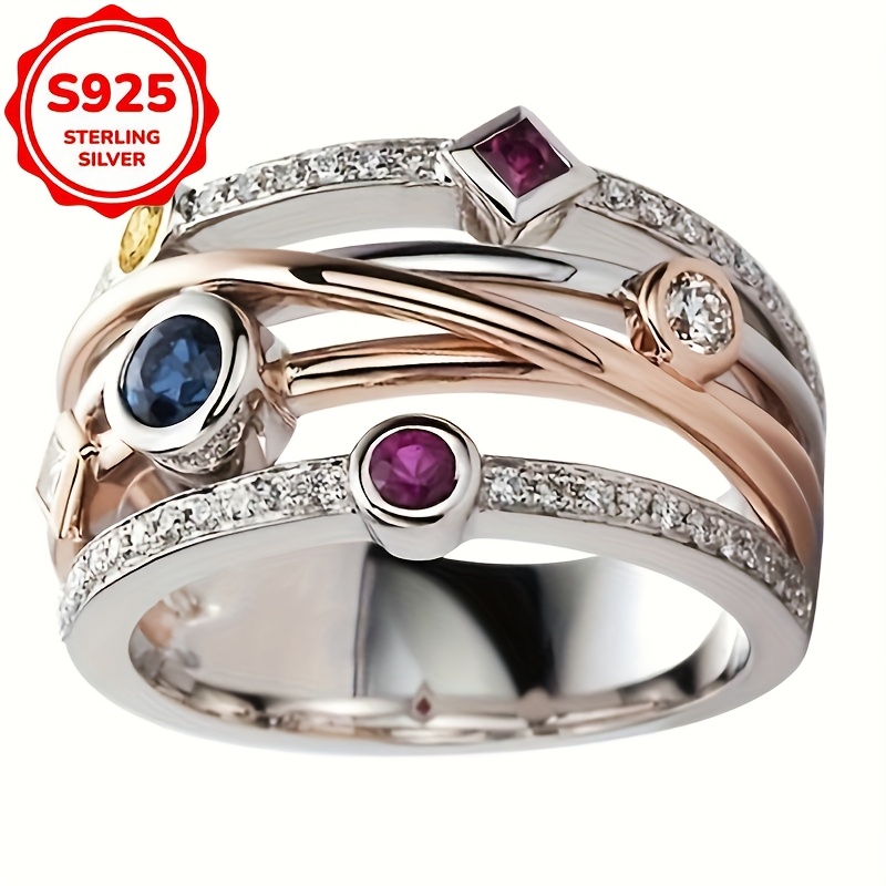 Women's Multi-layer Two-tone S925 Sterling Silvery Ring
