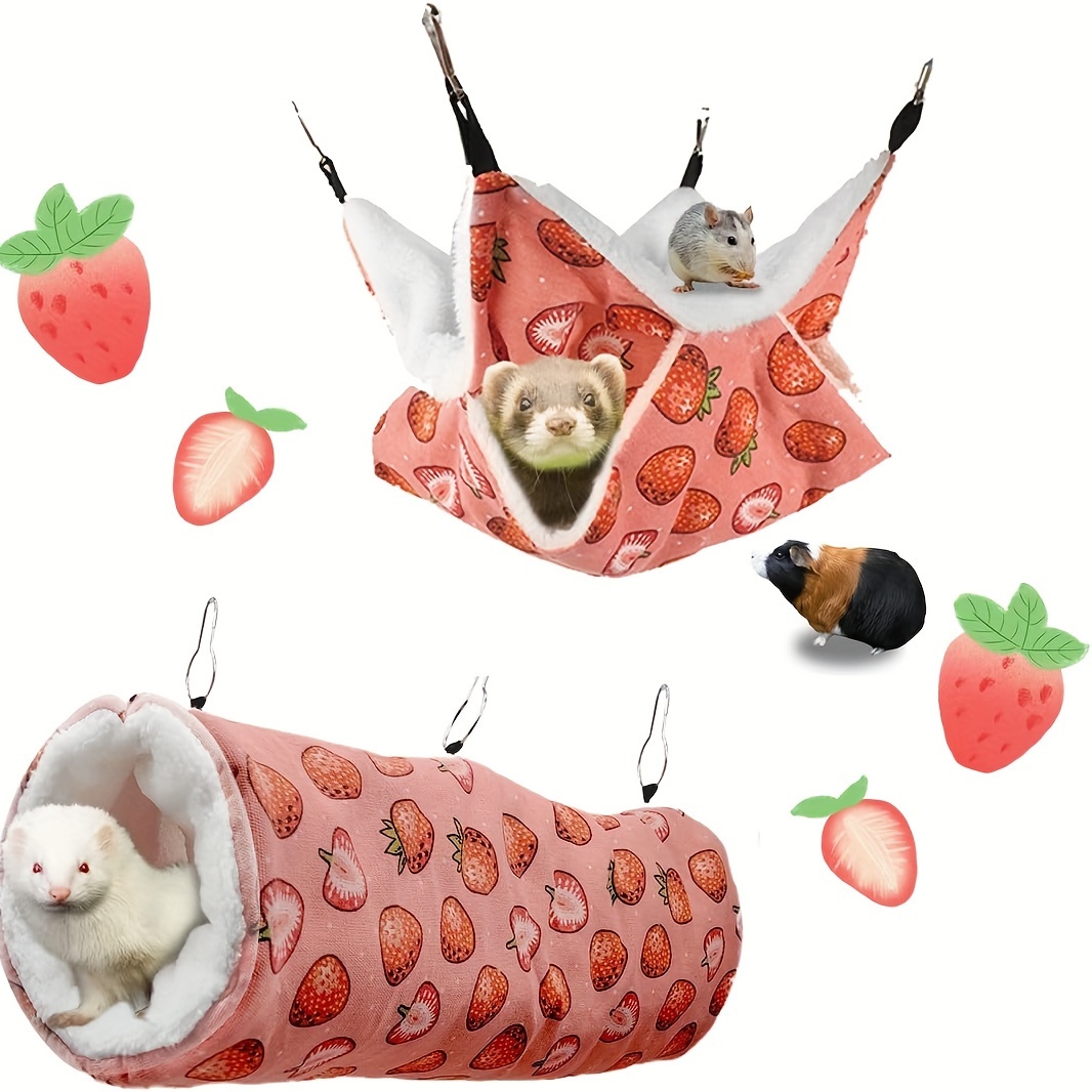 

2pcs Linen Guinea Pig With Detachable Tunnel - Warm Polyester Fiber Filled Small Pet Cave Bunkbed For Hamster, Ferret, , Squirrel - Assembled Cage Toy