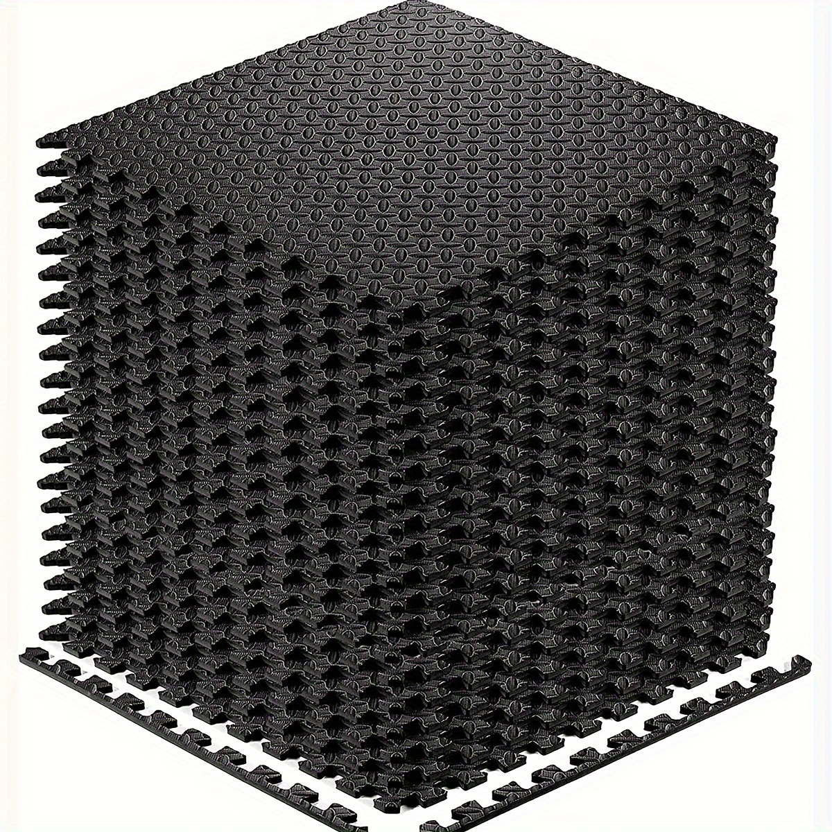 TEMU 20pcs Black Eva Interlocking Fitness Mats - Soft, Non-slip And Waterproof, Ideal For Home Gym, Training And Shaping